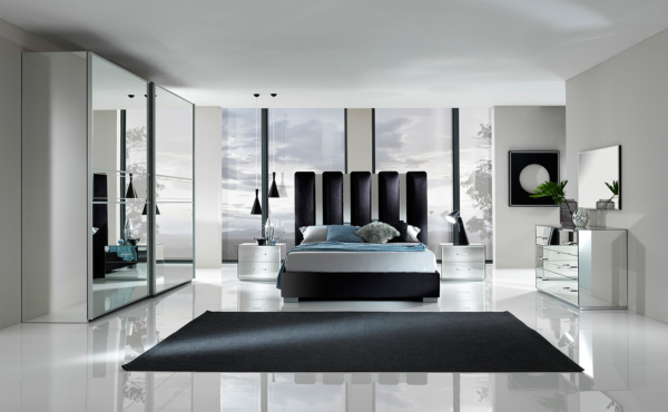 κρεβάτι luxury υφασμάτινο με καθρέφτες στην πλάτη